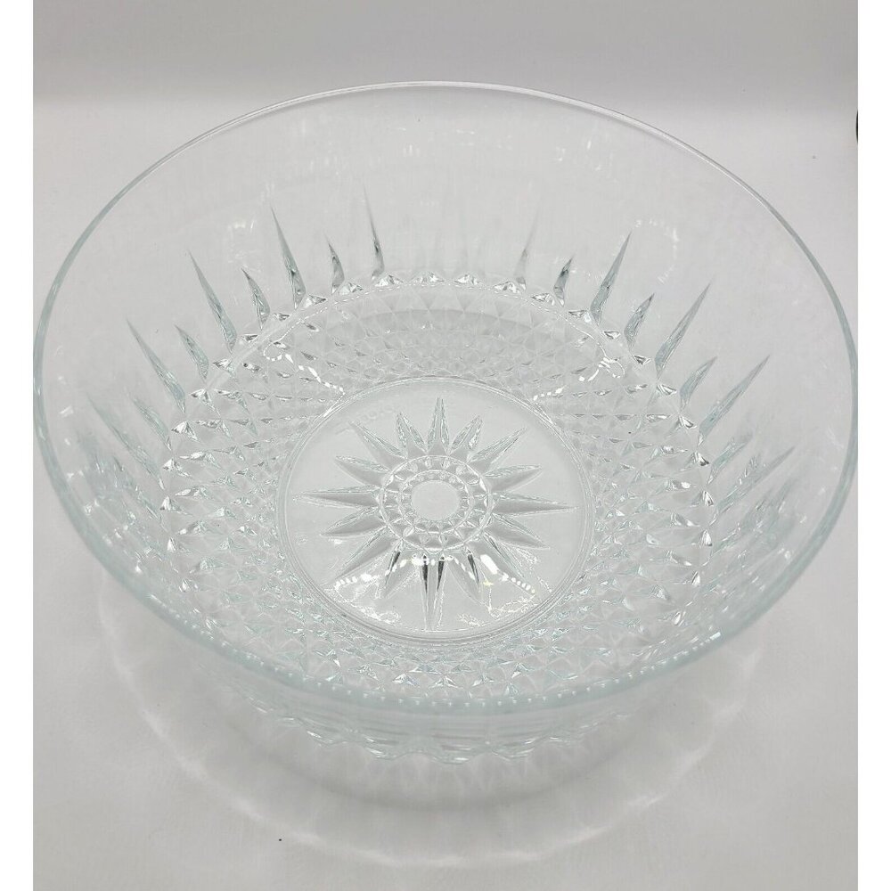 Vintage Arcoroc France Crystal Glass Serving Bowl 8" Diamond Starburst Diamond